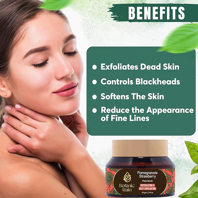 Organic Face Scrub With Pomegranate & Strawberry, Ayurveda Natural Tan Remover Scrub For Every Skin Type