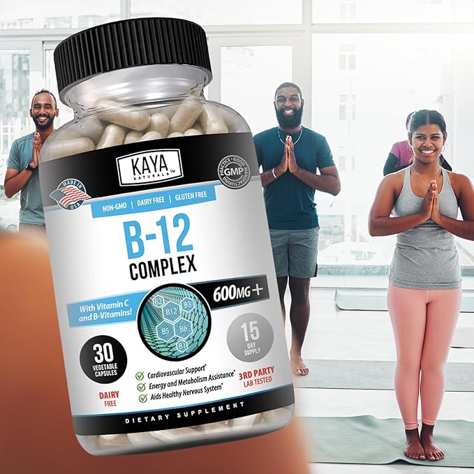 Kaya Naturals B-12 Complex | Multivitamin Supplement for Women & Men Energy and Metabolism Booster | B-Complex Vitamin with Biotin, Choline, Inositol, Folate, and Vitamin C - 30 Capsules