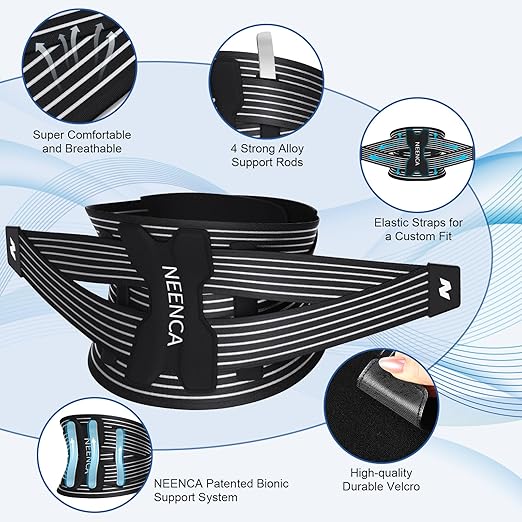 NEENCA Back Brace for Lower Back Pain Relief - Ergonomic Lumbar Support with Removable Steel Stays, Breathable Back Support Brace for Posture Correction, Sciatica, Herniated Disc, Scoliosis, Office Work, Lifting, Exercise (Black, Small)