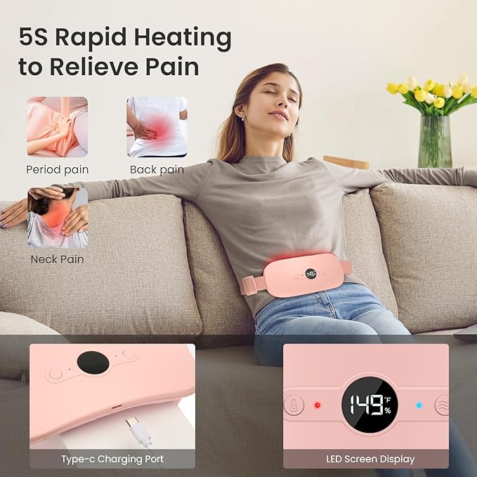NOWWISH Heating Pad for Period Cramps Pain Relief, Portable Electric Cordless Menstrual Heating Pad Rechargeable with 6 Heat Levels and 6 Massage Modes, College Dorm Room Essentials for Girls, Pink