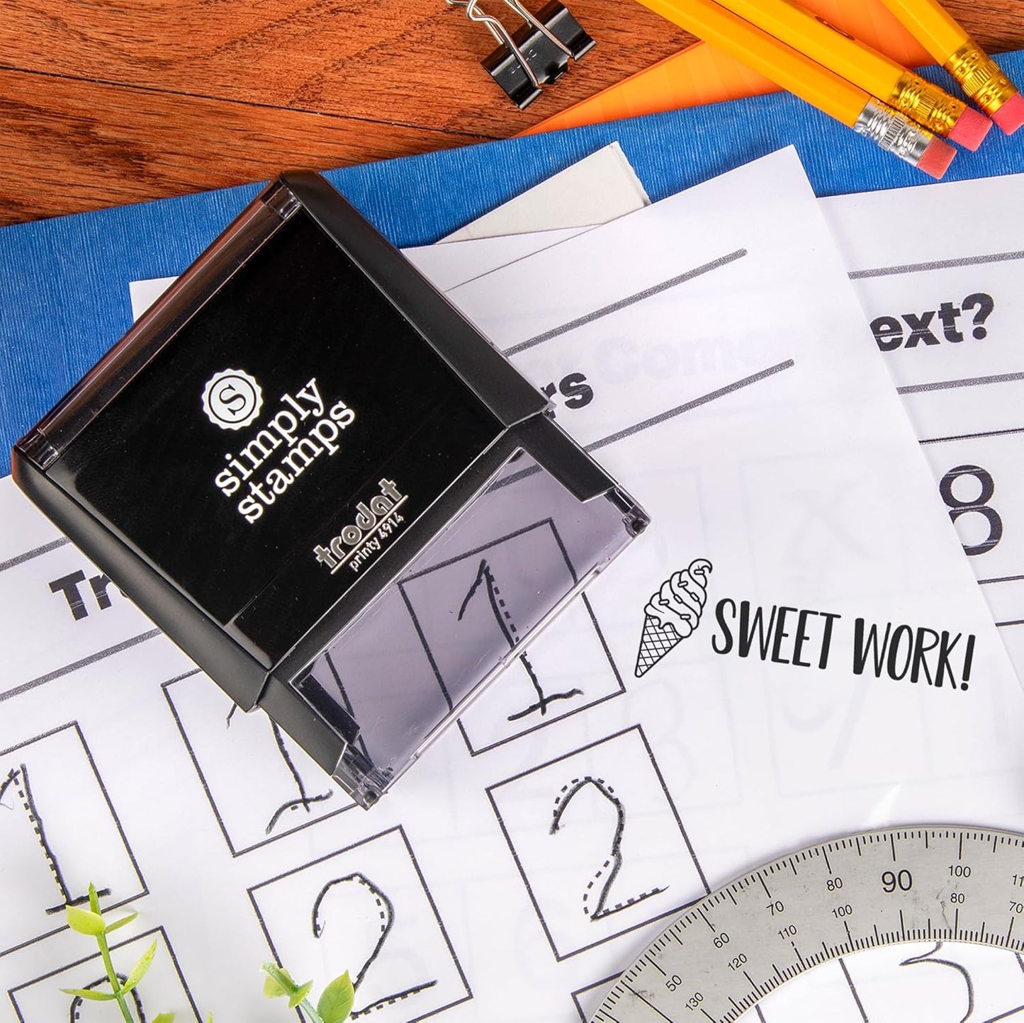 Custom Self-Inking Stamps | Large | 49 Designs | Fun Phrases | Grading Made Easy | Classroom & Library Book Stamps (Sweet Work!)