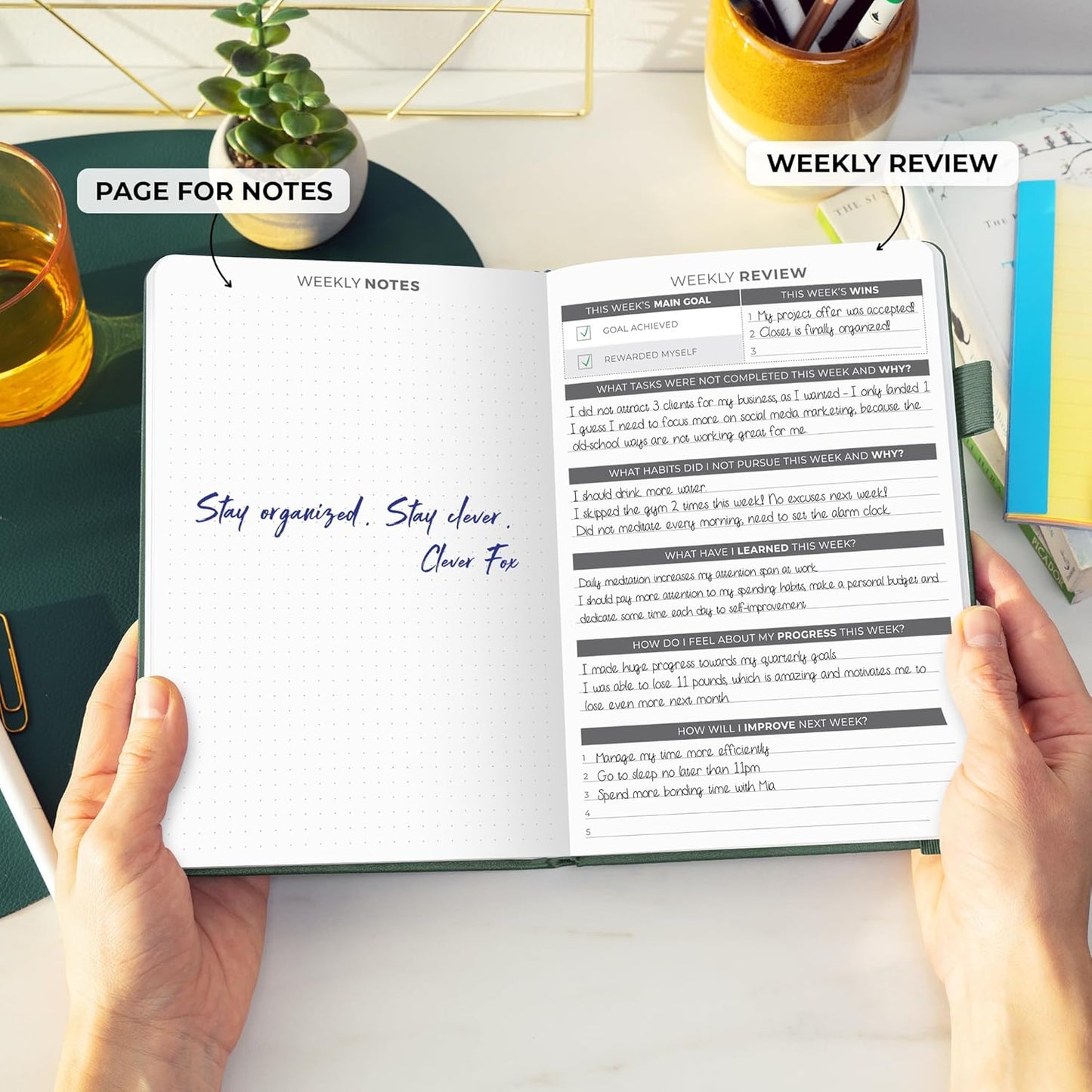 Clever Fox Daily Planner – Undated Planning Notebook with Hourly Schedule & To-Do List – Personal Day Task & Work Organizer, 6 Months (Forest Green)