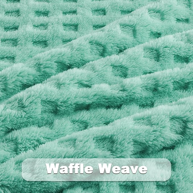 NEWCOSPLAY Super Soft Throw Blanket Aqua Premium Silky Flannel Fleece 3D Waffle Checkered Lightweight Bed Blanket All Season Use (Aqua, Throw(50"x70"))
