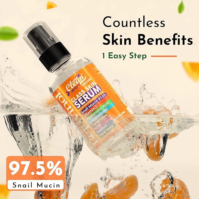 Clean Beauty Snail Mucin Serum Vitamin C Face Serum Anti Aging with Hyaluronic Acid Niacinamide Retinol MSM Aloe Vera & Ceramides, Korean Skin Care Dark Spot Remover for Glowing Skin Beauty, Pack of 1
