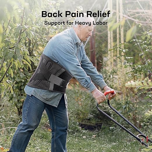 Pro Back Brace for Men Women Lower Back Pain Relief with Rigid Bionic Support & Massager Pad, Air Mesh Lumbar Belt for Sciatica, Hernia Disc, Scoliosis, Adjustable Brace for Spinal (Black, Small(Belly: 27"-33"))