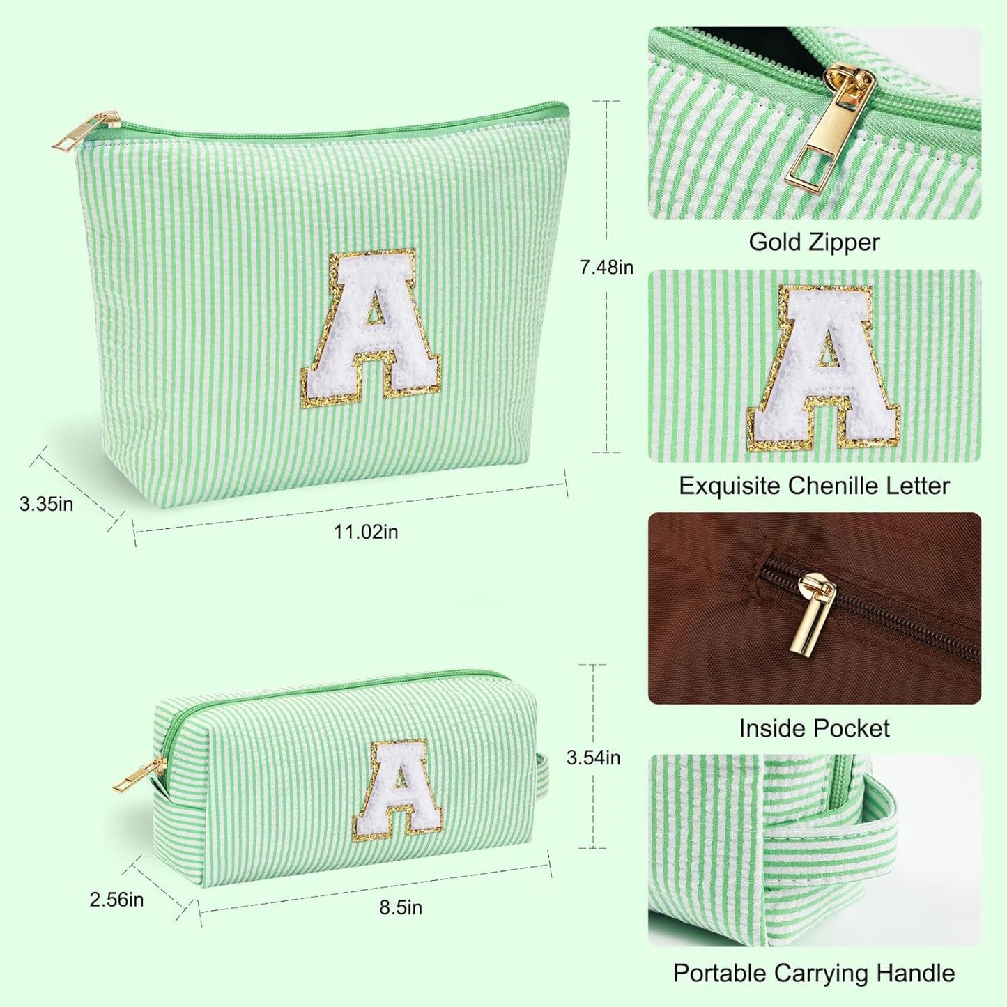YOOLIFE Initial Makeup Bag C - Personalized Gift for Girls, Teens, Women - Birthday Idea for Ages 7-16