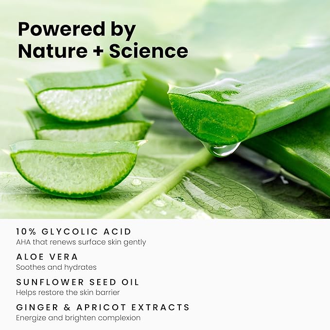 Simplified Skin Glycolic Acid Face Wash for Exfoliating & Anti-Aging - 10% AHA Cleanser to Remove Build Up & Even Tone on Face, Armpits & Body – With Aloe Vera & Sunflower Oil, 6 Fl Oz