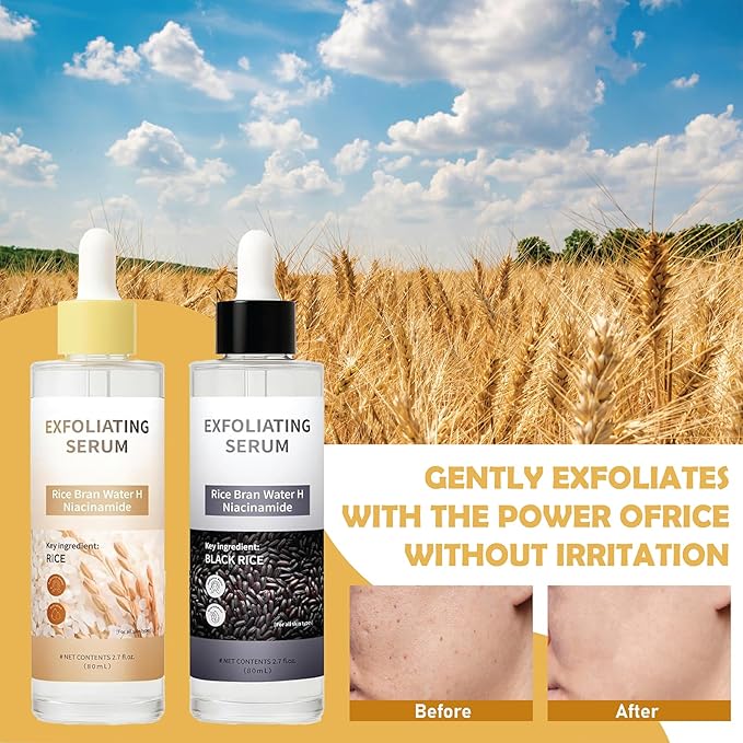 Rice Ampoule Duo – Day & Night Exfoliating Facial Peels with BHA, Niacinamide, Hyaluronic Acid & Rice Extract – for Clear Skin