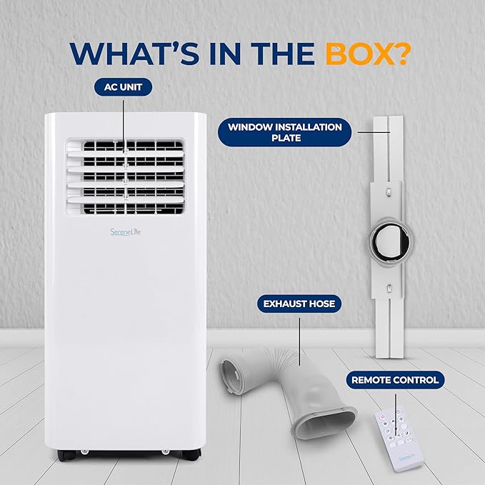 SereneLife Small Air Conditioner Portable 8,000 BTU with Built-in Dehumidifier - Portable AC unit for rooms up to 350 sq ft - WiFi app + Remote Control, Window Mount Exhaust Kit