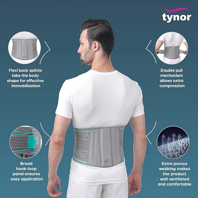 TYNOR Lumbar Support Belt Breathable Compression Lower Back Brace, Adjustable Waist Lumbar Support Brace for Men & Women, Herniated Disc, Sciatica, Back Pain & Heavy Lifting (XXL, Grey)