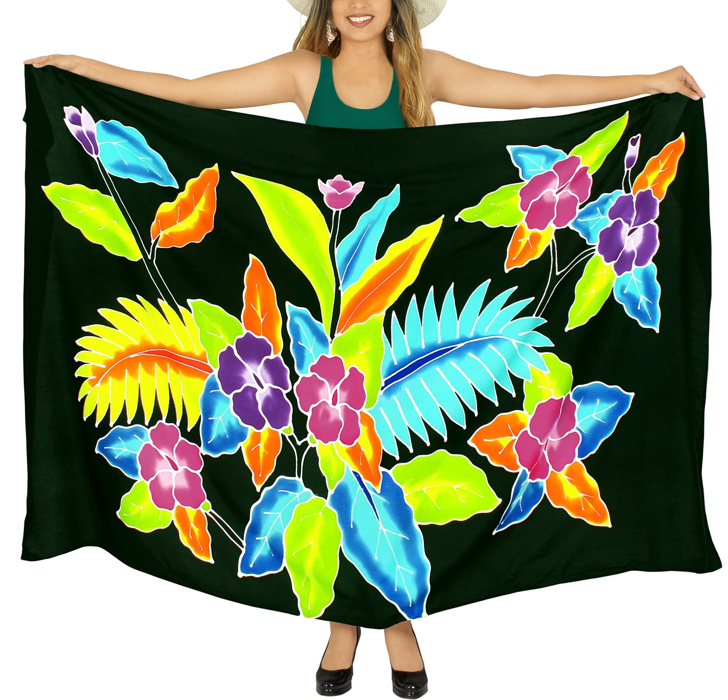 LA LEELA Women's Wrap Sarong Cover up Swimwear Wraps One Size Coal Hibiscus
