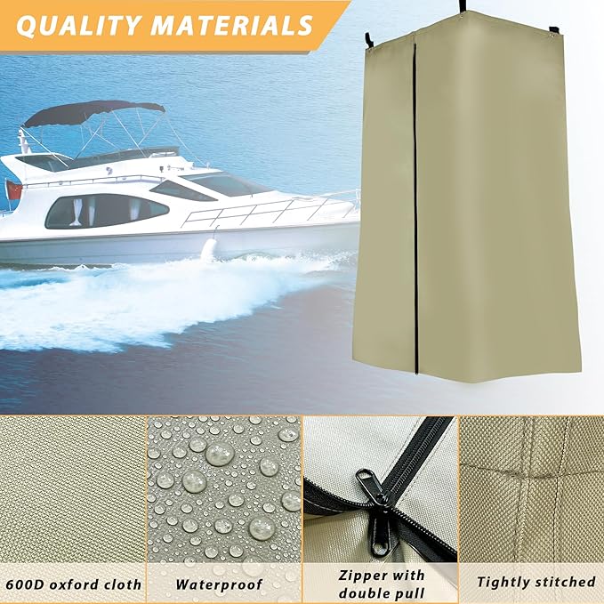 Privacy Tent for Boats, Heavy-Duty Hanging Changing Room for Pontoon Boats, Privacy Curtains for Pontoon Boats, Attaches to Bimini Top Poles (Gray)