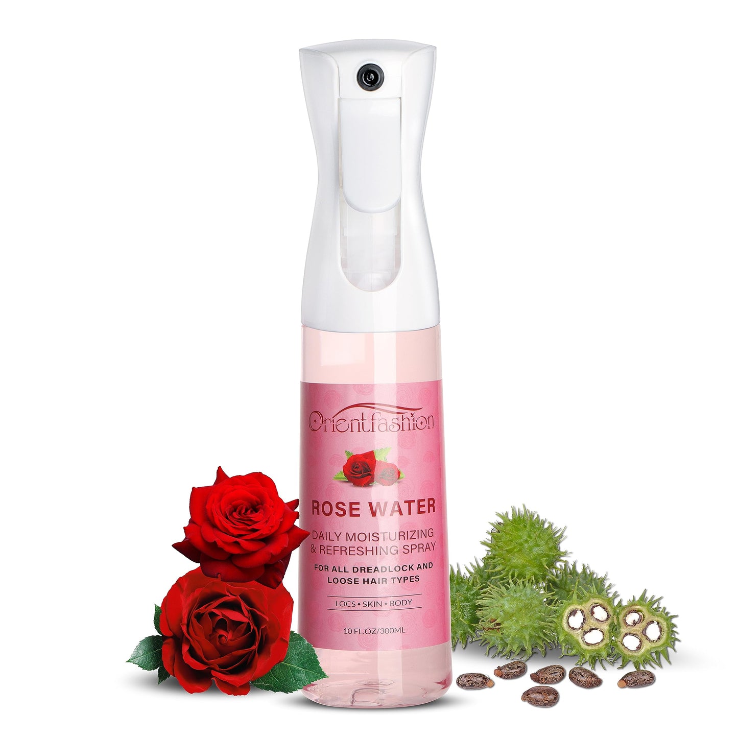 Orientfashion Moisturizing Refreshing Spray for Locs- Rose Water Hair Scalp Moisturizer, Castor Oil- Natural Loc Care and Maintenance (Rose, 10 Fl oz)