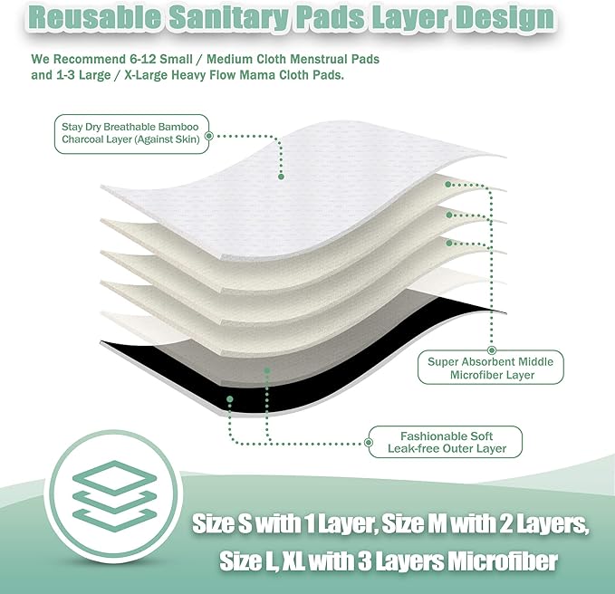 wegreeco Reusable Menstrual Pads - Reusable Sanitary Pads | Reusable Panty Liners | Soft Cloth Menstrual Pads - 6 Pack with 1 Cloth Mini Wet Bag (Small, Black)