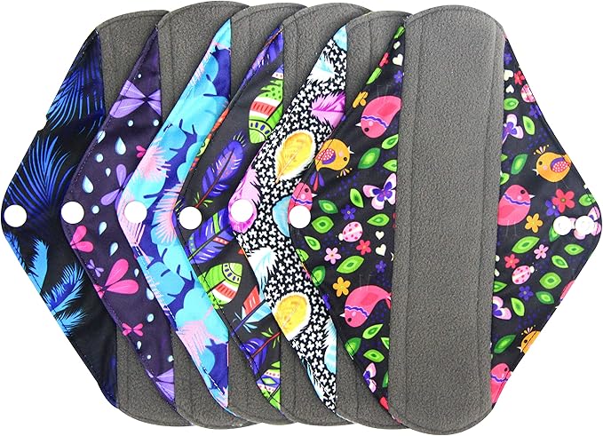 7pcs Set 1 pc Mini Wet Bag +6pcs Absorbent Reusable Sanitary Pads/Washable Cloth Menstrual Pads (M,Feather)…