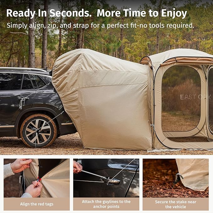 East Oak SUV Tailgate Tent Extension | Camping Shade for SUV, Truck & Hatchback | Windproof & Waterproof Canopy for Outdoor Adventures | Designed for 6x6 FT East Oak Camping Tent