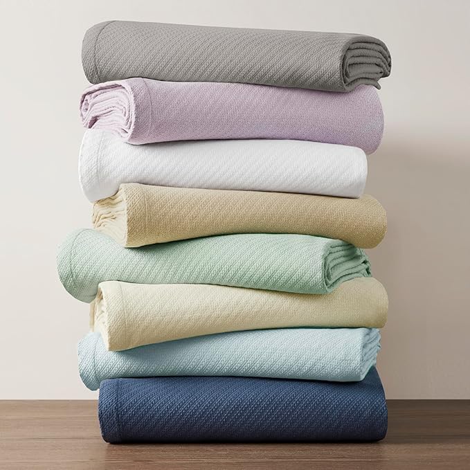 Madison Park - BL51N-0613 Liquid Cotton Luxury Blanket Premium Soft Cozy 100% Ring Spun Cotton For Bed , Couch or Sofa, King, White