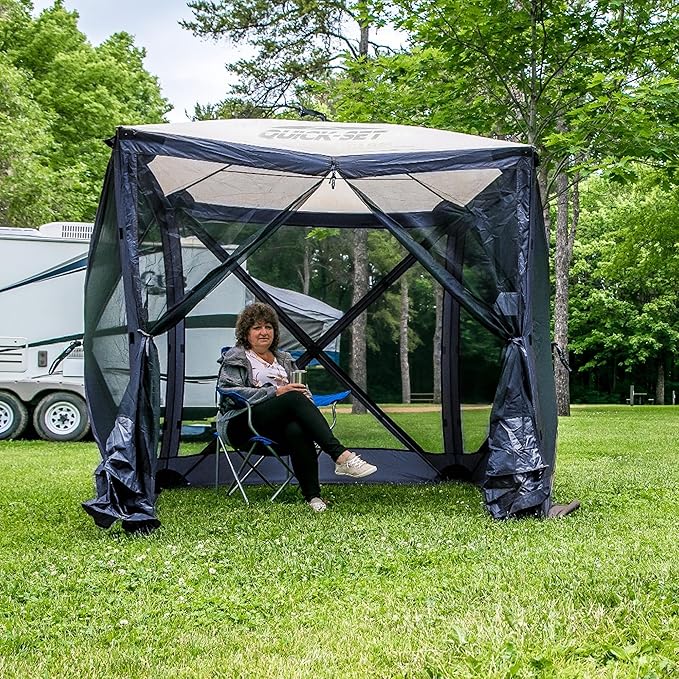 CLAM Quick Set Traveler 6 x 6 Ft Portable Outdoor Shelter, Blue + Clam Quick Set Screen Hub Tent Wind & Sun Panels, Accessory Only, Blue (3 Pack)