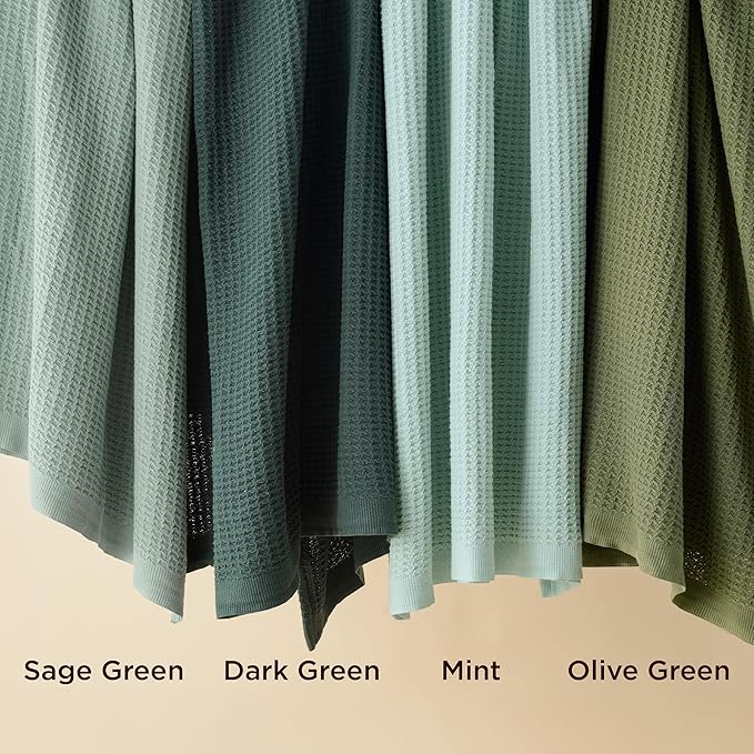 Bedsure 100% Cotton Blanket Twin XL Size for Bed - Breathable and Soft, Waffle Weave Blanket for Summer Spring, Mint, 66x90 inches