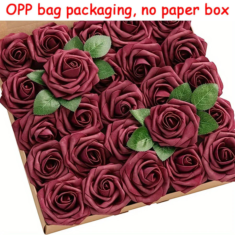 25PCS Artificial Roses with Stems for DIY