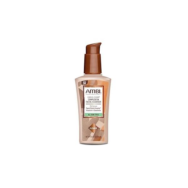 Ambi Even & Clear Complexion Facial Cleanser, For Men Women, All Skin Types, Sweet Potato, Chamomile, Green Tea, Hydroquinone-free, Soap-free, Alcohol-free, Fragrance-free, Dye-free, 3.5 Fl Oz