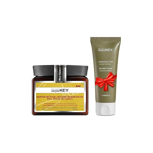 Saryna Key Damage Repair Treatment Butter Mask - African Shea for Dry Hair Rejuvenating Moisturizer with Natural Keratin and Vitamins A, E, F (500ml/16.9oz + Hand Cream)