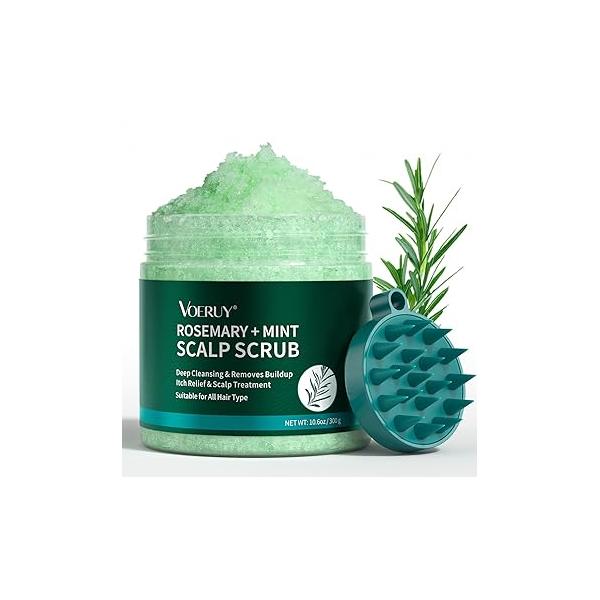 Scalp Scrub, Rosemary Exfoliator Scrub Shampoo, 2-in-1 Treatment with Mint Oil, Hair to Clarify and Remove Build Up Silicone Massager, 10.6oz/300g